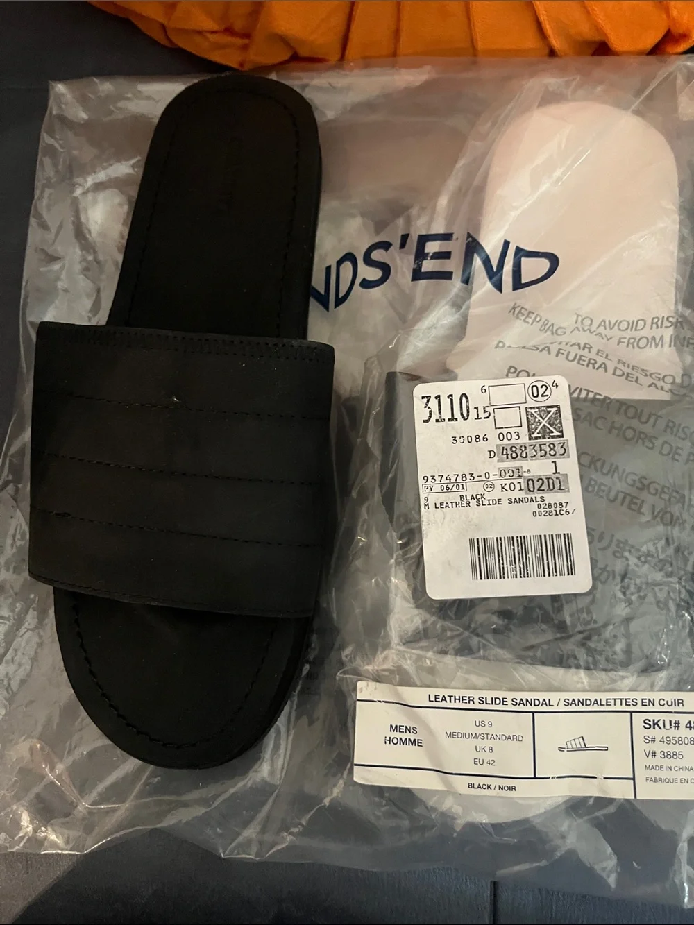 Lands' End Men's Black Leather Slide Sandals
